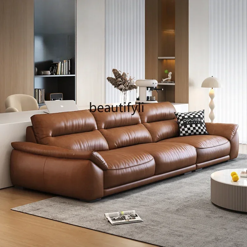 Leather sofa first layer cowhide modern light luxury living room sofa combination simple leather art sofa