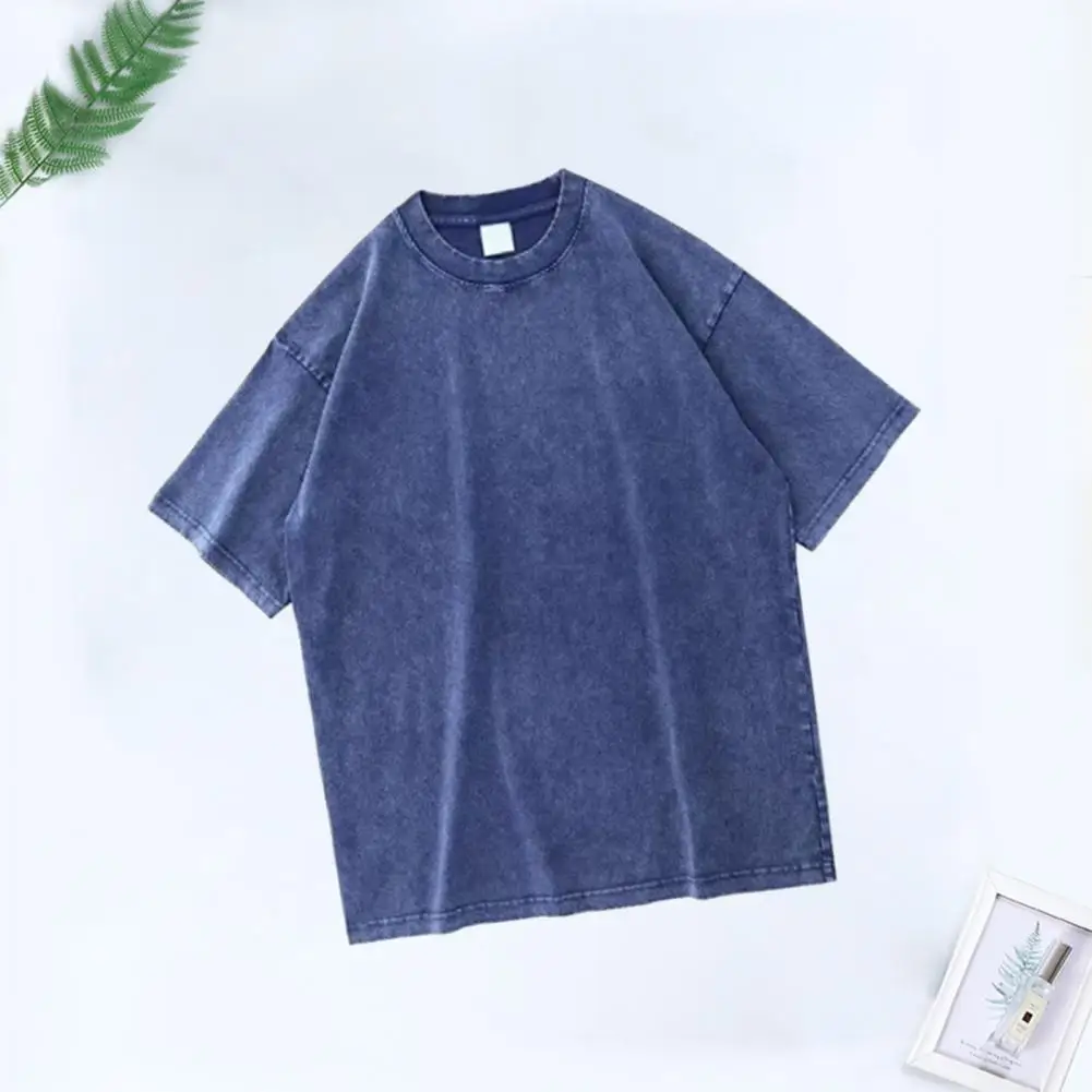 Men T-shirt Solid Color O-Neck Half-sleeves Breathable Summer Distressed Vintage Casual Male T-shirt Heavy Fabric Cotton Tops image 5
