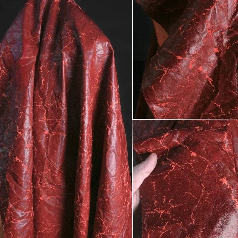 Red Flocked Leather Fabric Wri - Vintage Sewing Textile recension och pris