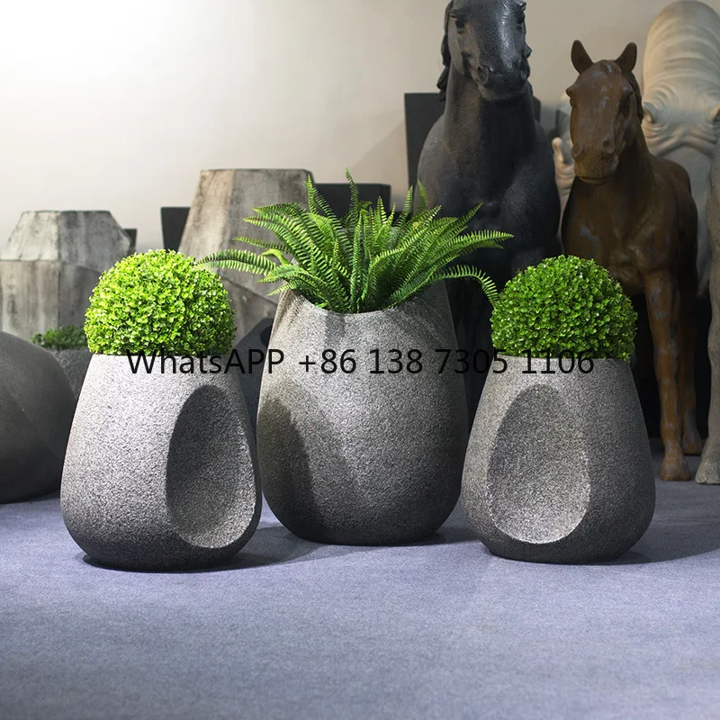 

Nordic simple FRP fiber outdoor floor-to-ceiling combination flower green plant large-diameter oval large flower pot