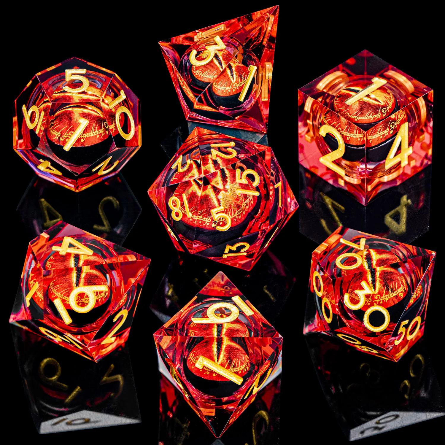 Lliquid تدفق الأساسية عين Sauron D20 Dnd الراتنج مجموعة نرد D و D الزنزانة والتنين لعب الأدوار لعبة 7 قطعة D & D حافة حادة النرد الأحمر