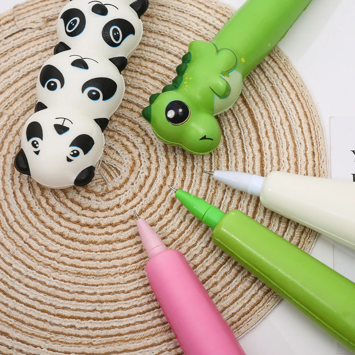10Pcs Creative Stacking Le Panda Decompression Pen Vent Neutral Pen Slow Rebound Decompression Cartoon Learning Pinch
