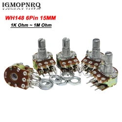 5PCS WH148 6Pin B1K B2K B5K B10K B20K B50K B100K B500K B1M Shaft Amplifier Dual Stereo Potentiometer 1K 2K 5K 10K 50K 100K 500K