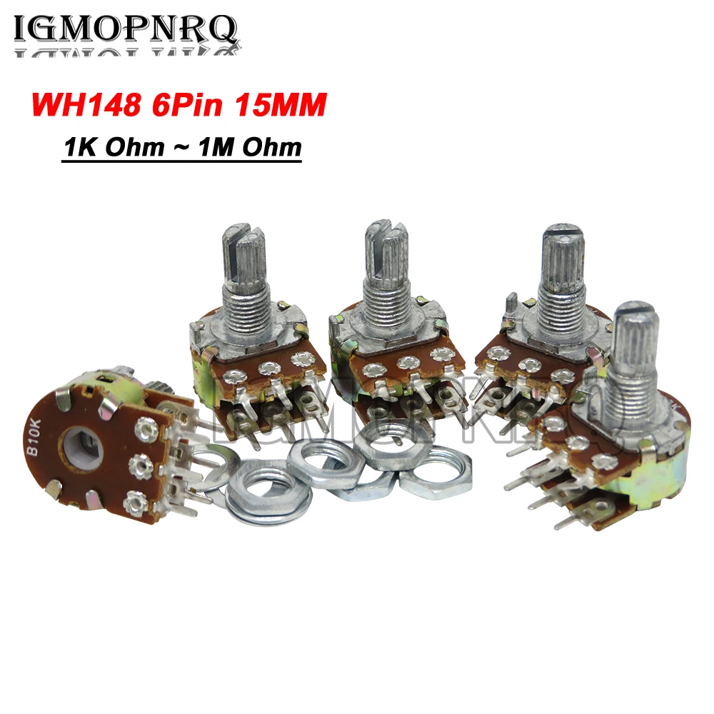 5PCS WH148 6Pin B1K B2K B5K B10K B20K B50K B100K B500K B1M Shaft Amplifier Dual Stereo Potentiometer 1K 2K 5K 10K 50K 100K 500K
