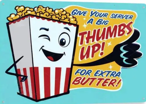 1e,Metal Tin Sign Popcorn Snack Movie Cinema Vintage Retro Novelty Wall Decal Art
