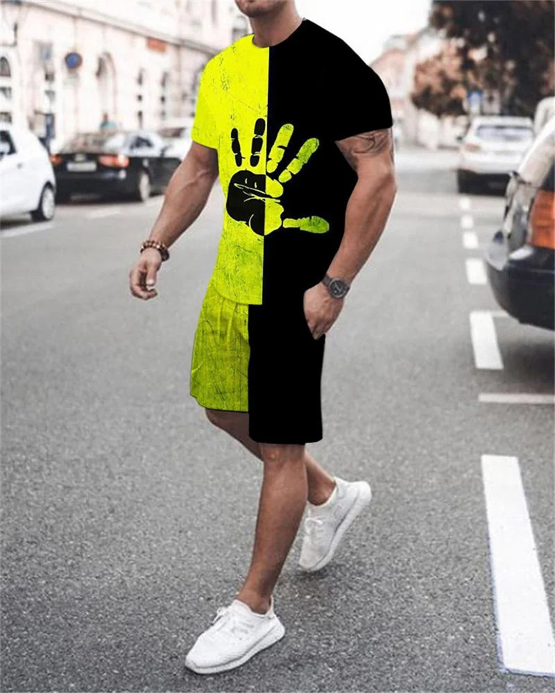 

Faionable Printed Men's T-irt orts Set Summer Casual Sportswear ort Sve Polyester Blend Youth Two-Piece Outfit