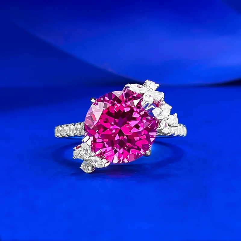 

CKT 100% 925 Sterling Silver 10 MM Lab Sapphire High Carbon Diamond Gemstone Women Rings Fine Jewelry Anniversary Gifts