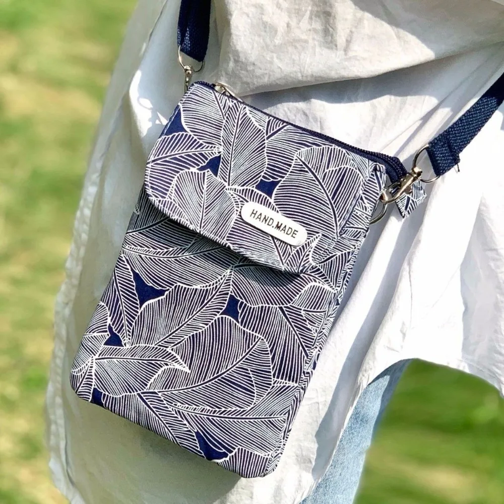 

Coin Purse Pastoral Mobile Phone Bag Cotton Mini Phone Crossbody Bag Cute Leaves Women's Messenger Bag Beach