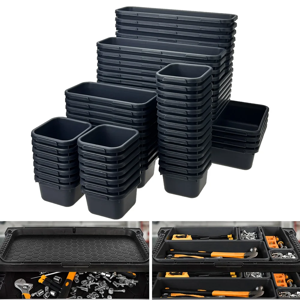 【Updated】 Tool Box Tray Desk Drawer Organizers Interlocking Shallow Tool Organizer Tray Dividers Toolbox Storage Bins Container