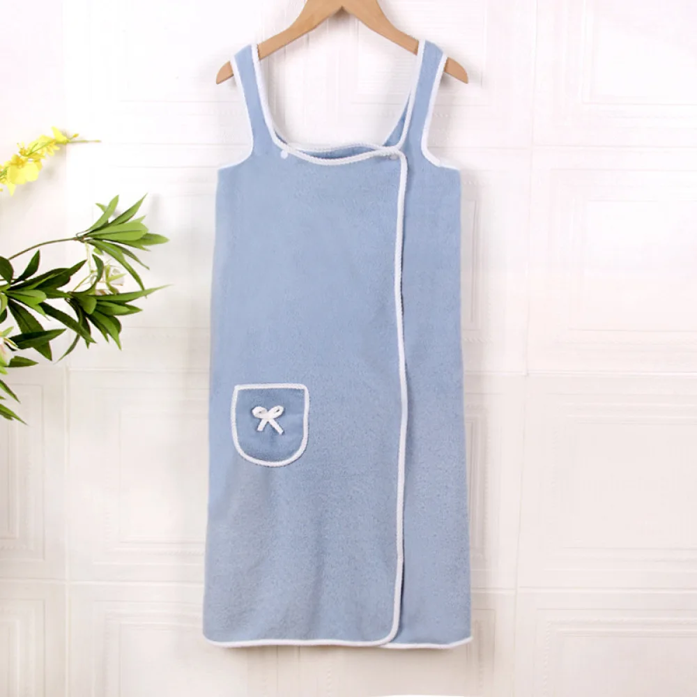 Women Strappy Wearable Bath Towel Coral Fleece Shower Robe Soft Absorbent Quick Dry Spa Wrap Home Bathing Dressing Gown