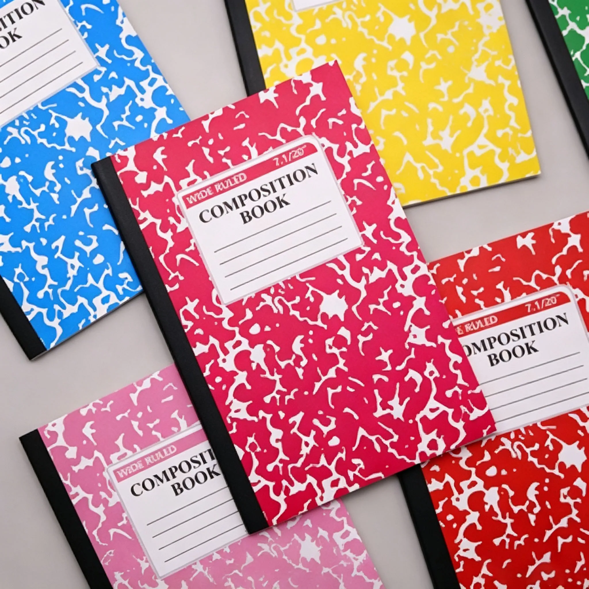 3pcs A5 Composition Notebook , Marble Cover, Wide Ruled, 30 Sheets(60 Pages), Random Color, Sewn Binding School Exercise Journal