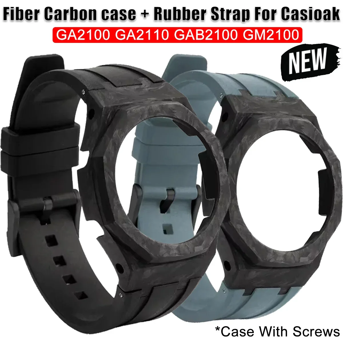 Mod Kit Fiber Carbon case For Casioak GA2100 GA2110 Rubber Strap for CasiOak GAB2100 GM2100 Modification Kit With Screws Correa