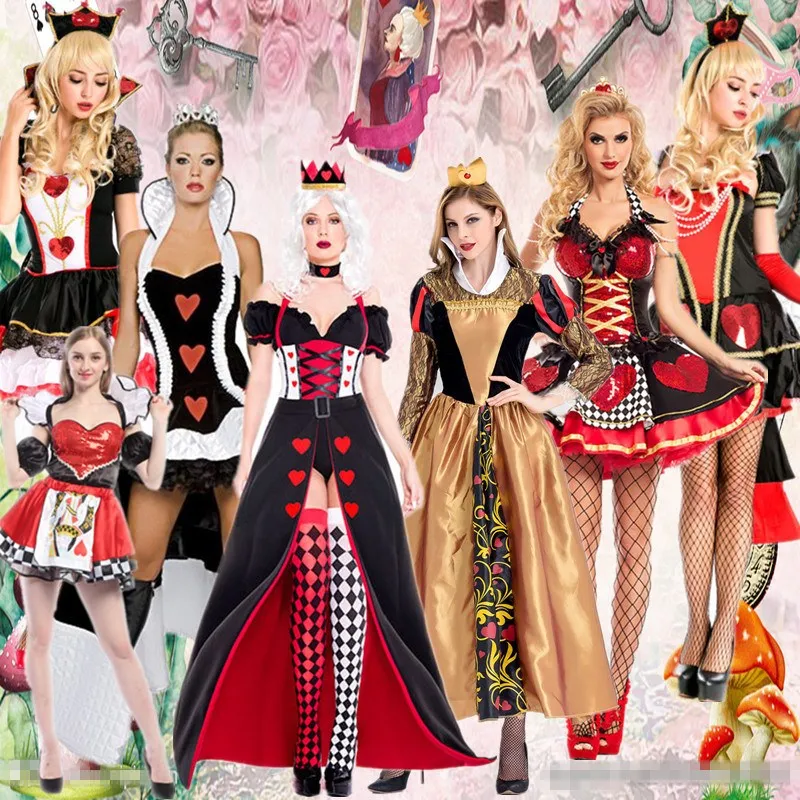 

Halloween Alice in Wonderland Cosplay Costume Red Heart Queen Adult Red Diamond Queen Performance Clothes Women's Traditional...