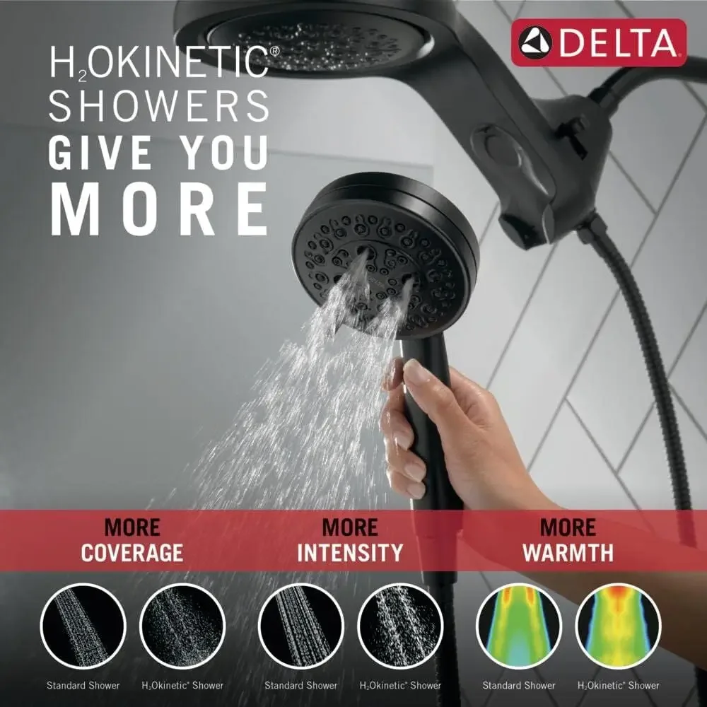 Delta Faucet HydroRain H2Okinetic Dual Shower Head with Handheld 5-Spray, Hose, Detachable Shower Head, 2.5 GPM Flow Rate