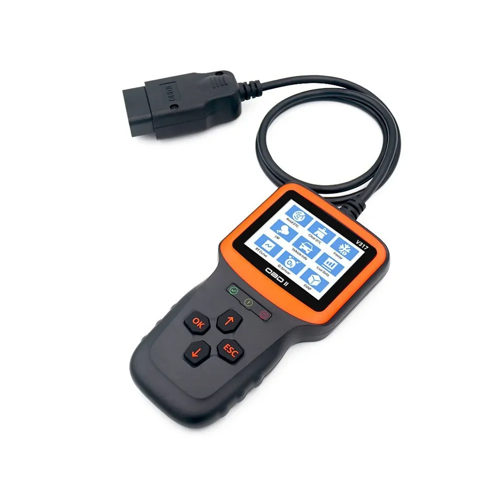 

V317 OBD2 Новый цветной экран Многоязычная сертификация CE FCC, автомобильный детектор неисправностей напряжения аккумулятора