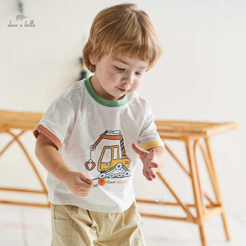 Dave Bella 2025 New Summer Boy’s Baby T-Shirt Children Top Cotton Short Sleeve Undershirt Cartoon Casual Outdoor Sport DB2240686