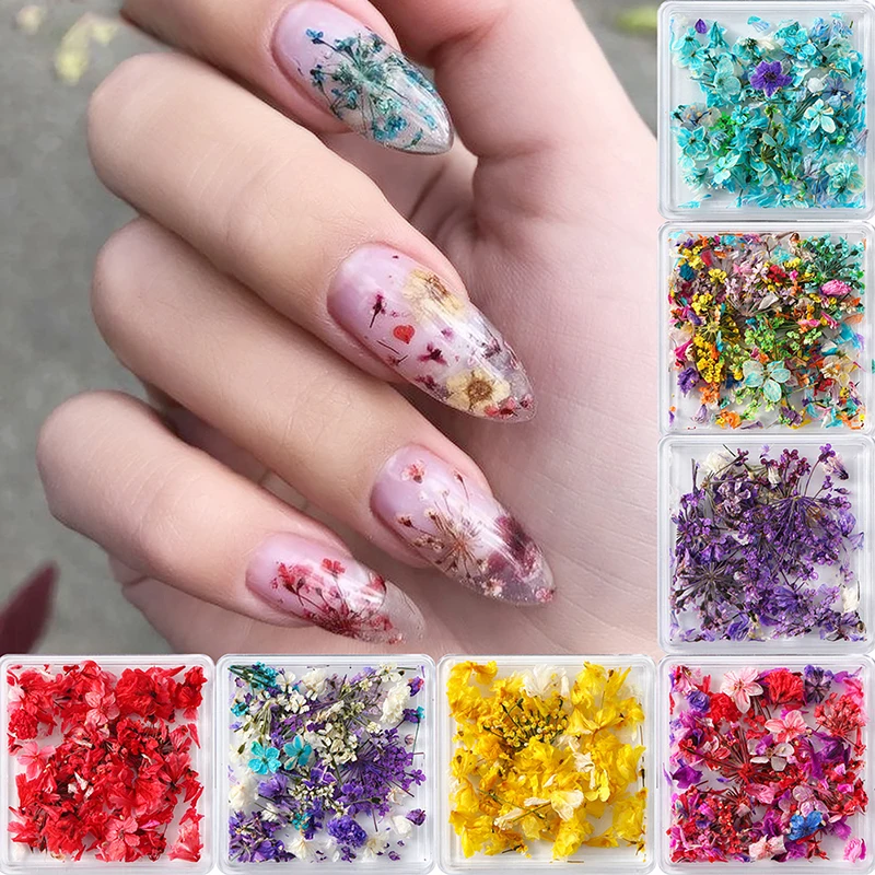 1Box Nail Art Flower Decoration Delicate 3D Dried Flower Nail Charms Art Stickers Nail Art Beauty For Charms Accessories