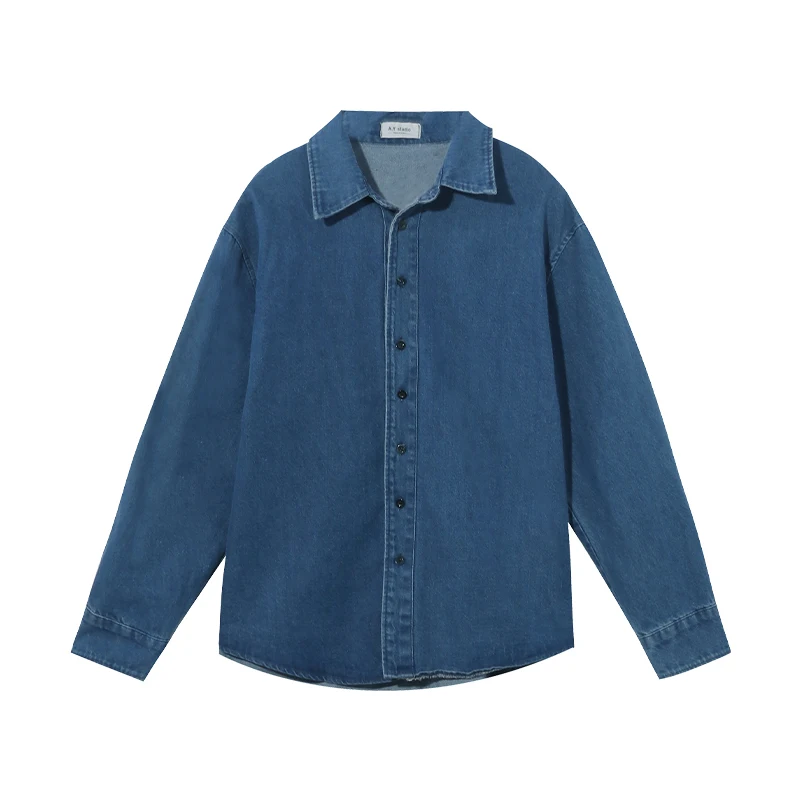 Plus Size Women Denim Shirt Long Sleeved Turn-Down Collar Solid Loose Jean Blouses Spring Fall Vintage Casual Outerwear