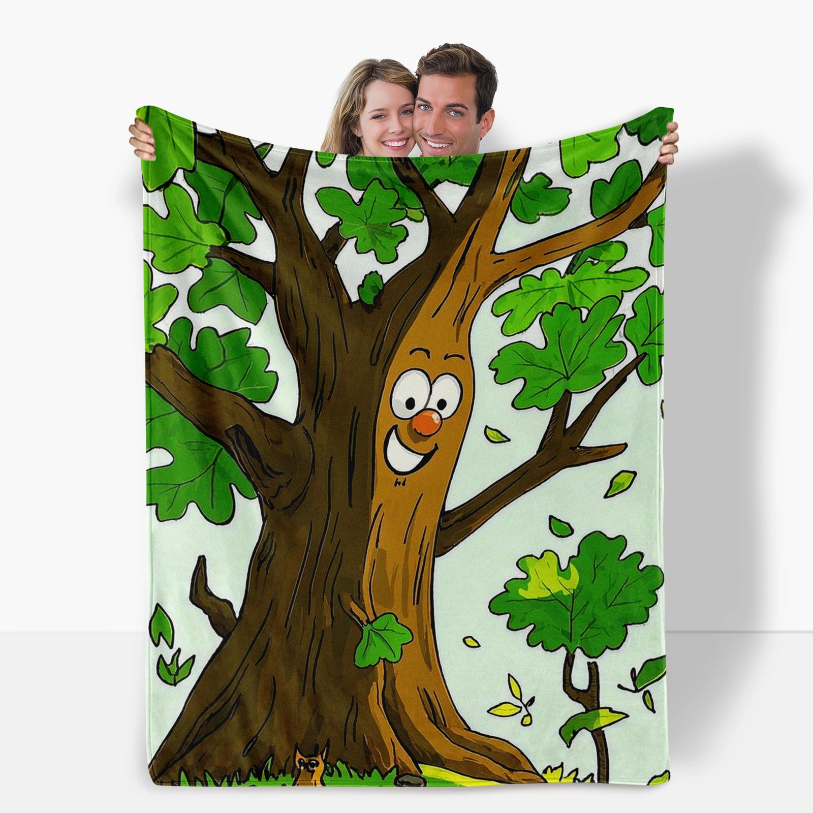 Cartoon Personified Oak Tree Blanket Brings Fun And Warmth Ideal For Family And Friends Gifts