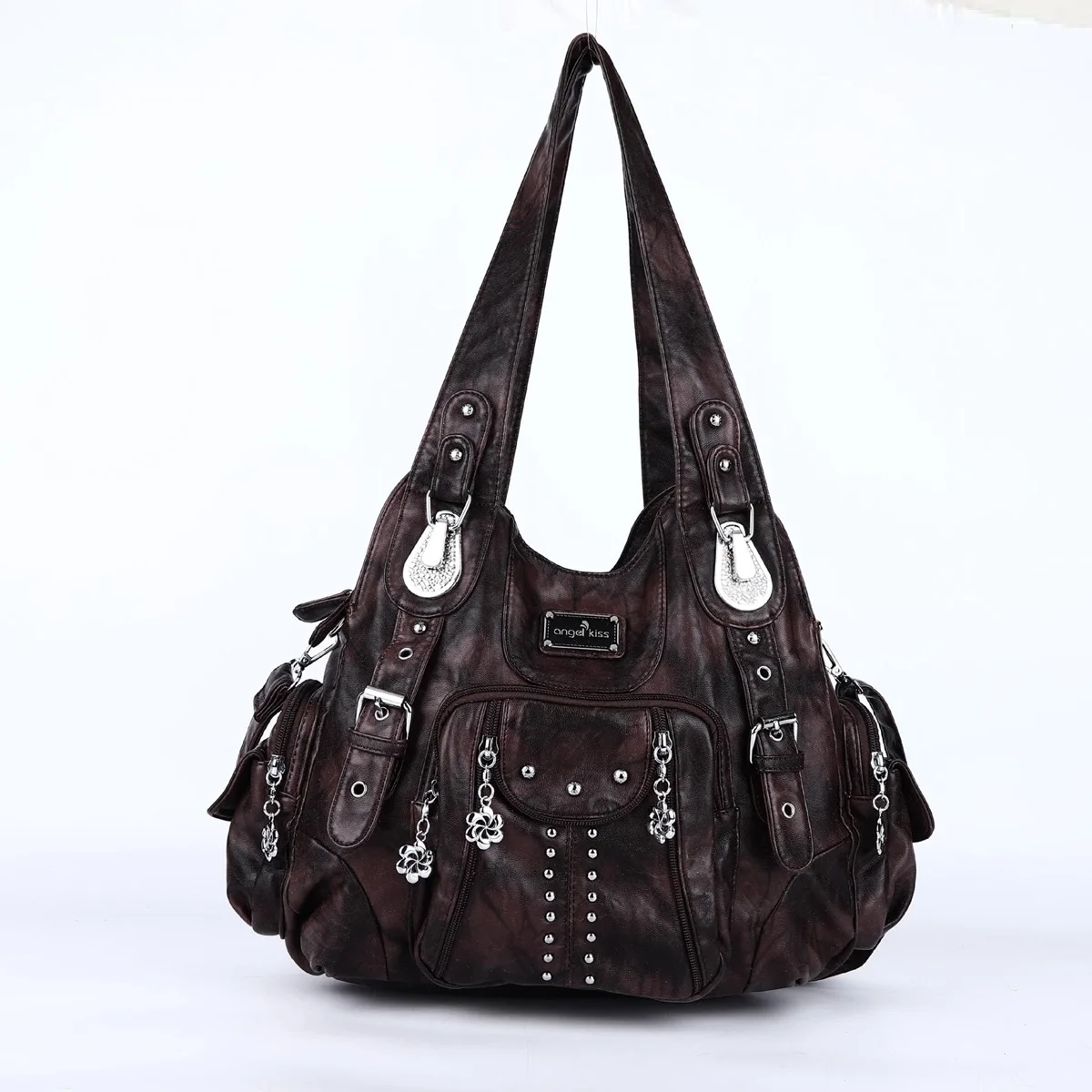 Angel Kiss Women\'s Fashion Shoulder Bag PU Leather Handbag Large Capacity Satchel Vintage Female Shoulder Bag Phone Pouch