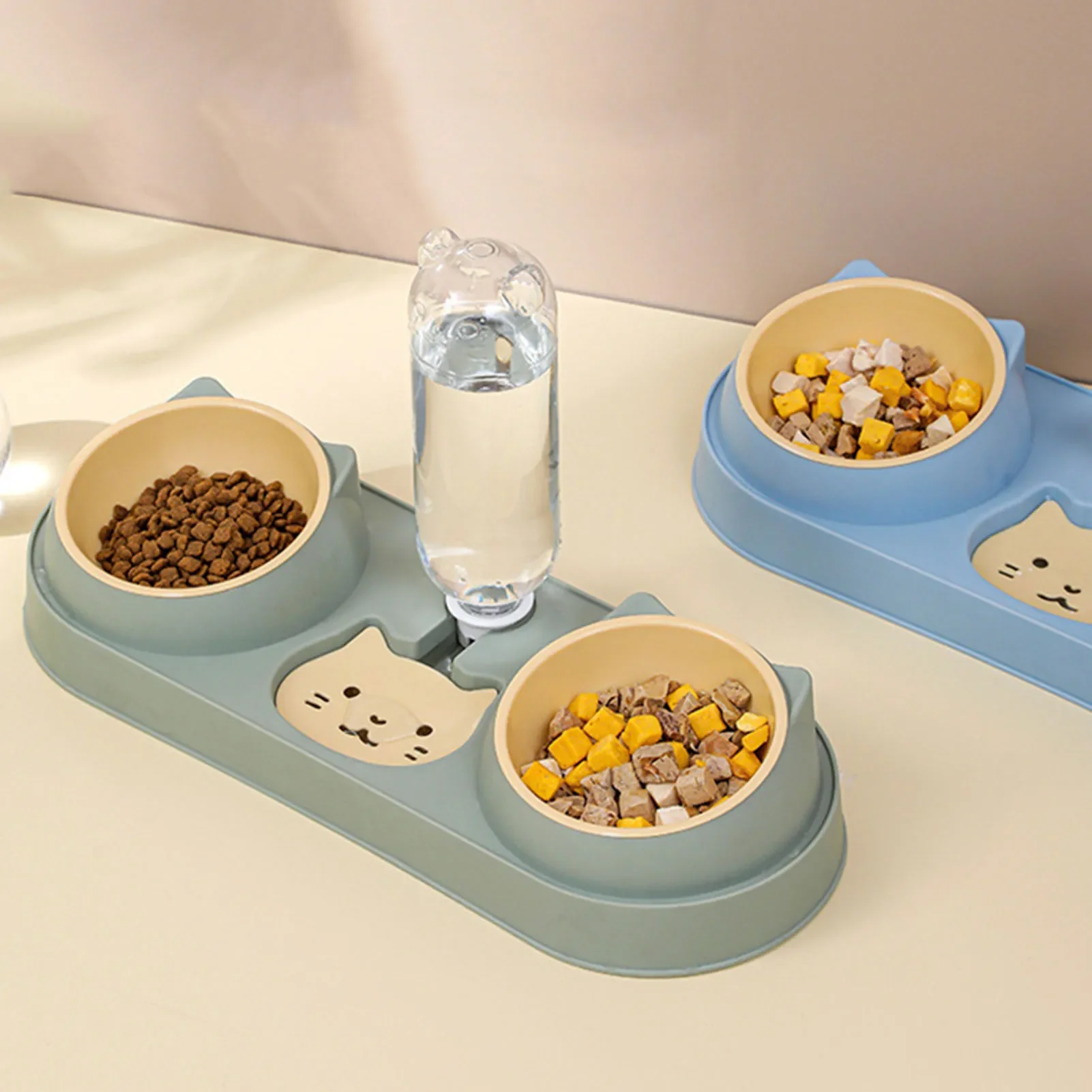 Pet Cat Bowl Automatic Water Feeding Feeder Dog Food Bowl with Water Dispenser Double Bowl Drinking Water Raised Shelf Cat Bowl