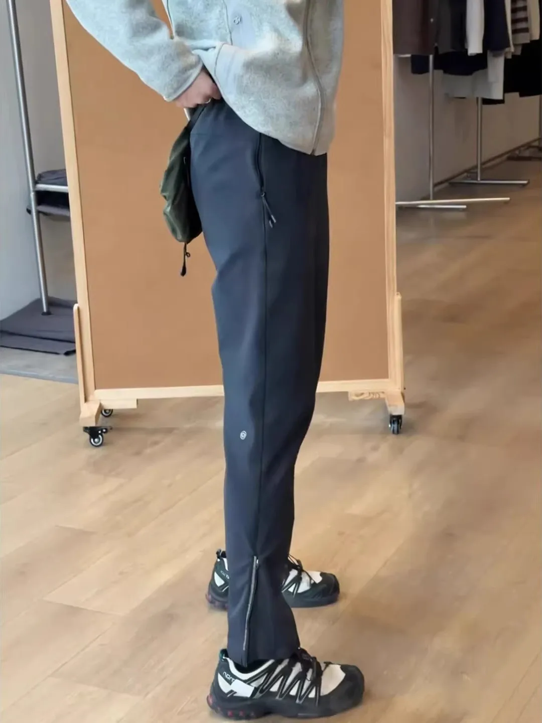 Men's Outdoor Running Pants American Side Zipper Three-Proof Long Trousers Spring Summer Ice Silk Soft  Cone Straight Leg