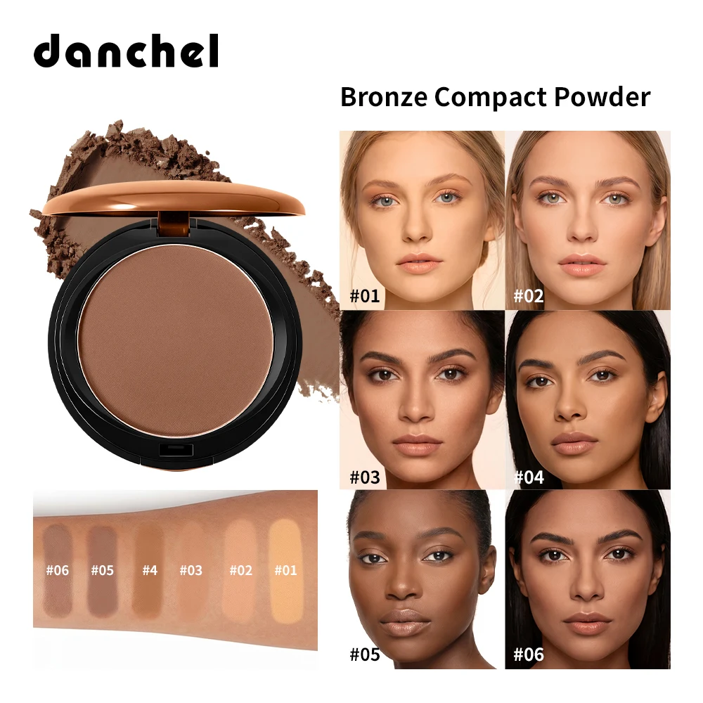 Pó compacto de bronze sopro macio acabamento de bronze fosco desgaste de longa duração mesmo tom de pele iluminando esconder pó de falha com espelho