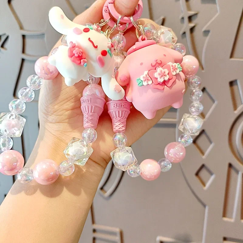 New Kawaii Anime Beaded Keychain Cartoon Doll Mobile Phone Chain Cute Girl Car Backpack Pendant Backpack Accessories Gifts