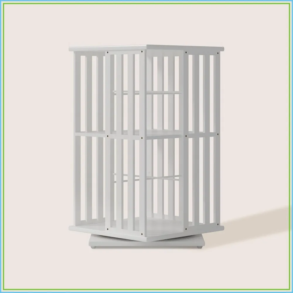 360 Rotating Bamboo CD DVD Shelf 6 Tier Media Storage Cabinet Organizer White