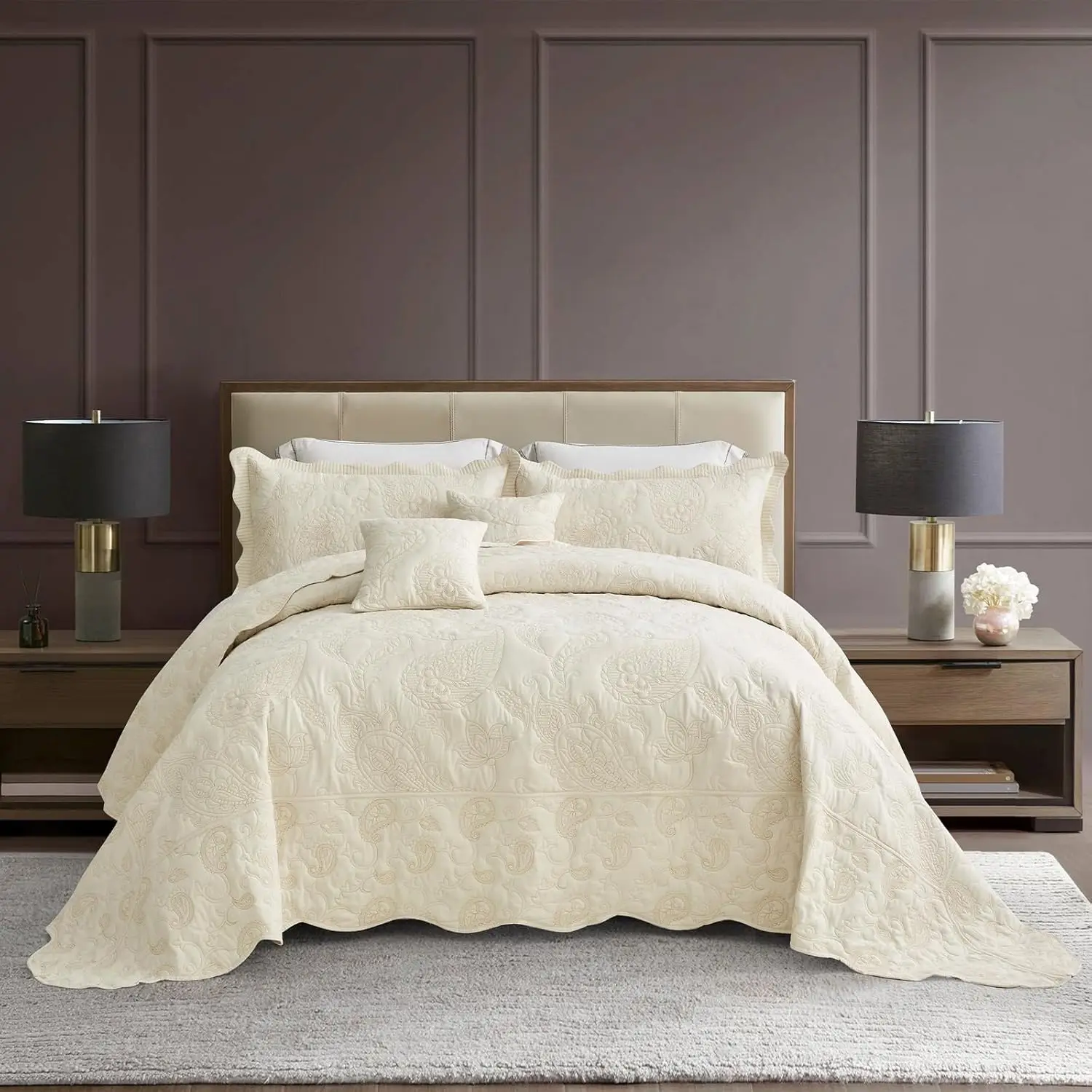 

Покрывало для кровати размера King, 138x122, особо широкое, стеганое, легкое, тонкое, двустороннее, роскошное, 5 предметов