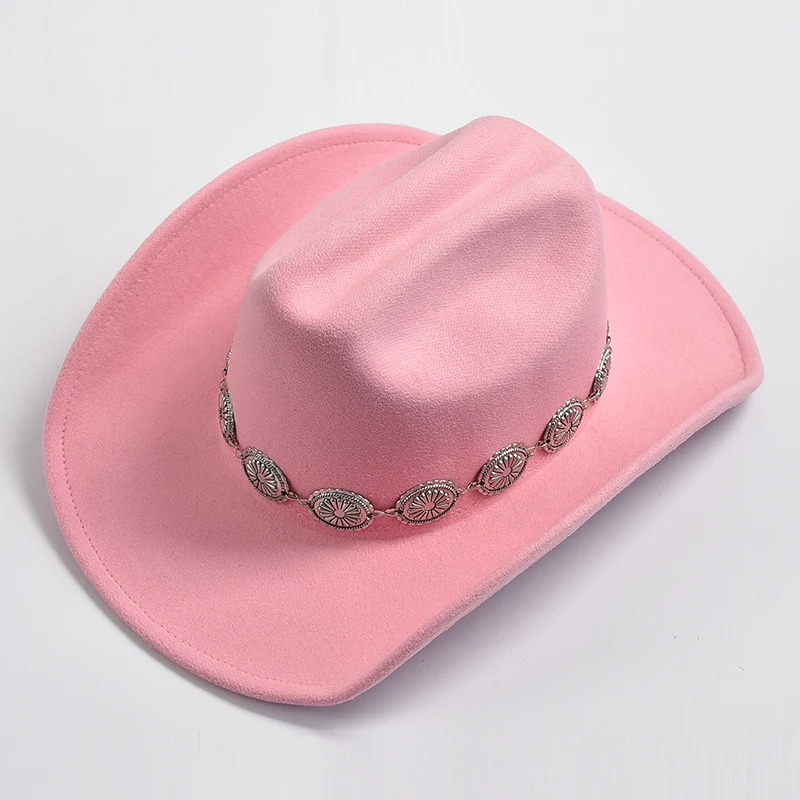 New Pink Cowboy Hat for Women\'s Cowgirl Style Photo Props Jazz Hats Party Dress Cap Sombrero Hombre