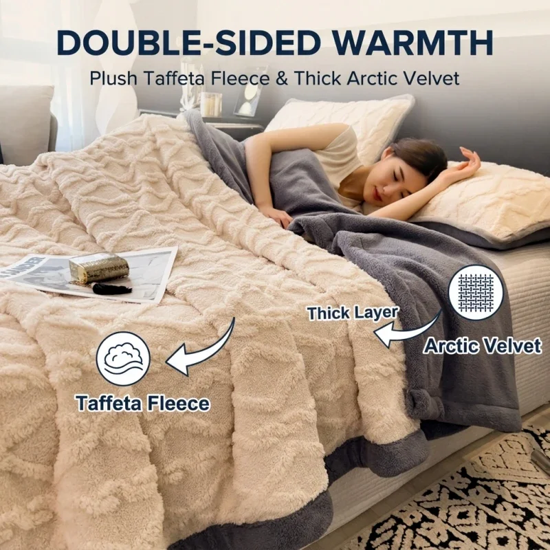 Taffeta Warm Winter Blanket Weighted Throw Blanket Thick Fluffy Fleece Bedspread on the Bed For Single Double Bedding