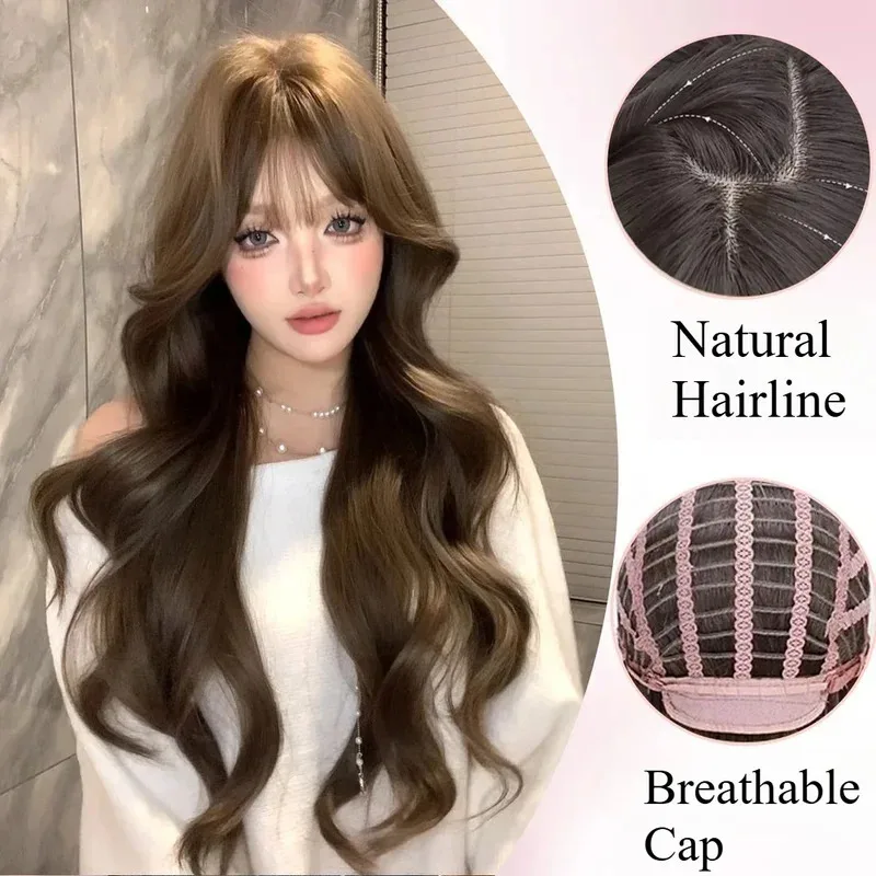 Perruque brune Heartthrob cheveux longs bouclés doux vent mignon quotidien élégant perruques JK doux soeur naturel synthétique Headbang perruque