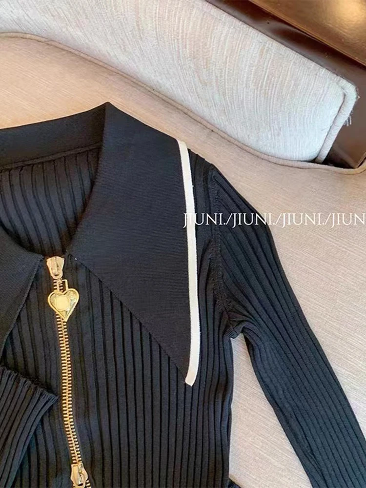 Women Black Gothic Cardigan Cashmere Sweater Harajuku Korean Y2k Long Sleeves Sweaters Jumper Vintage 2000s Clothes Autumn 2024