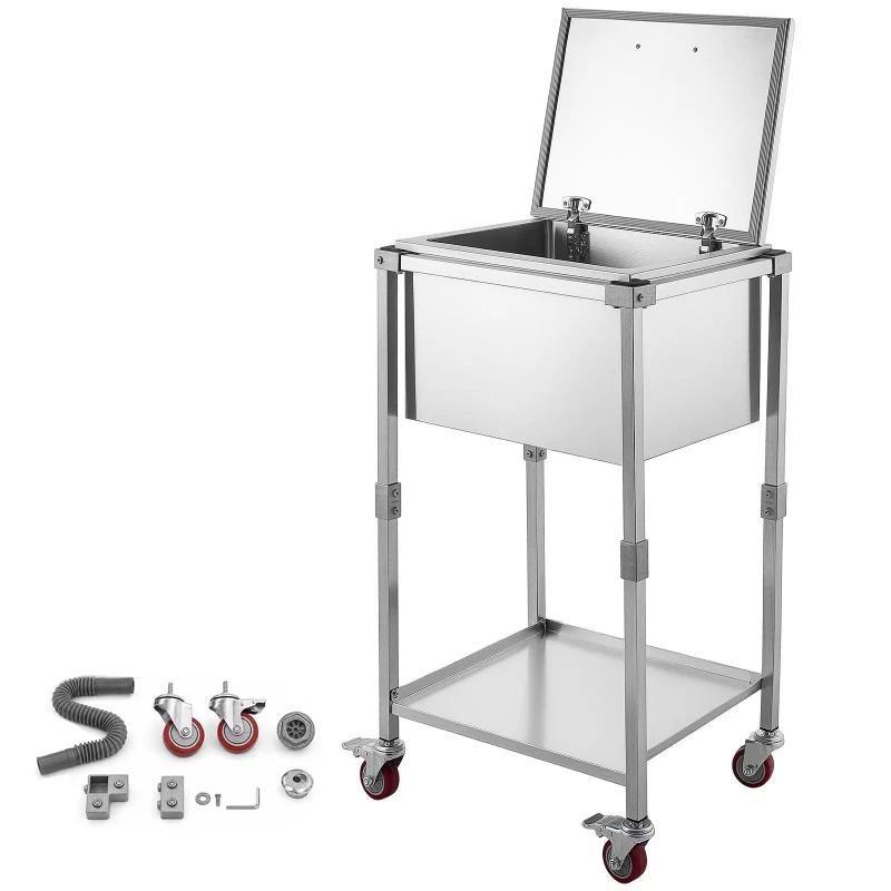 57.7 quart stainless steel rolling freezer cooler with clamshell and wheels, model D01007HEAXP