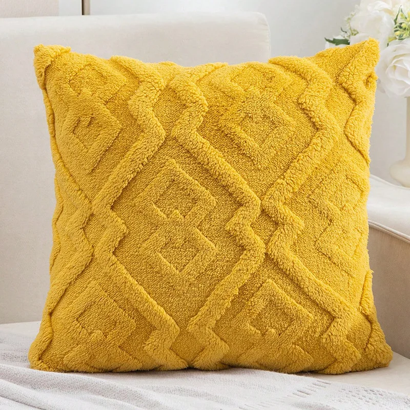 [Only Pillowcase] Modern Minimalist Woven Plush Pillow Cover Without Core Office Sofa Pillow Headboard Cushion