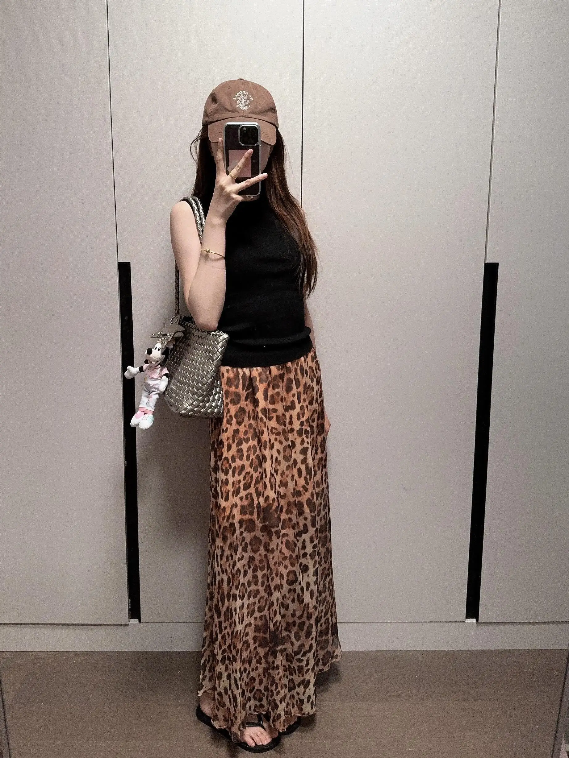  Minimalist Leopard Print Halter Neck  Dress Women's Summer New Style Casual High Quality Chiffon Skirt