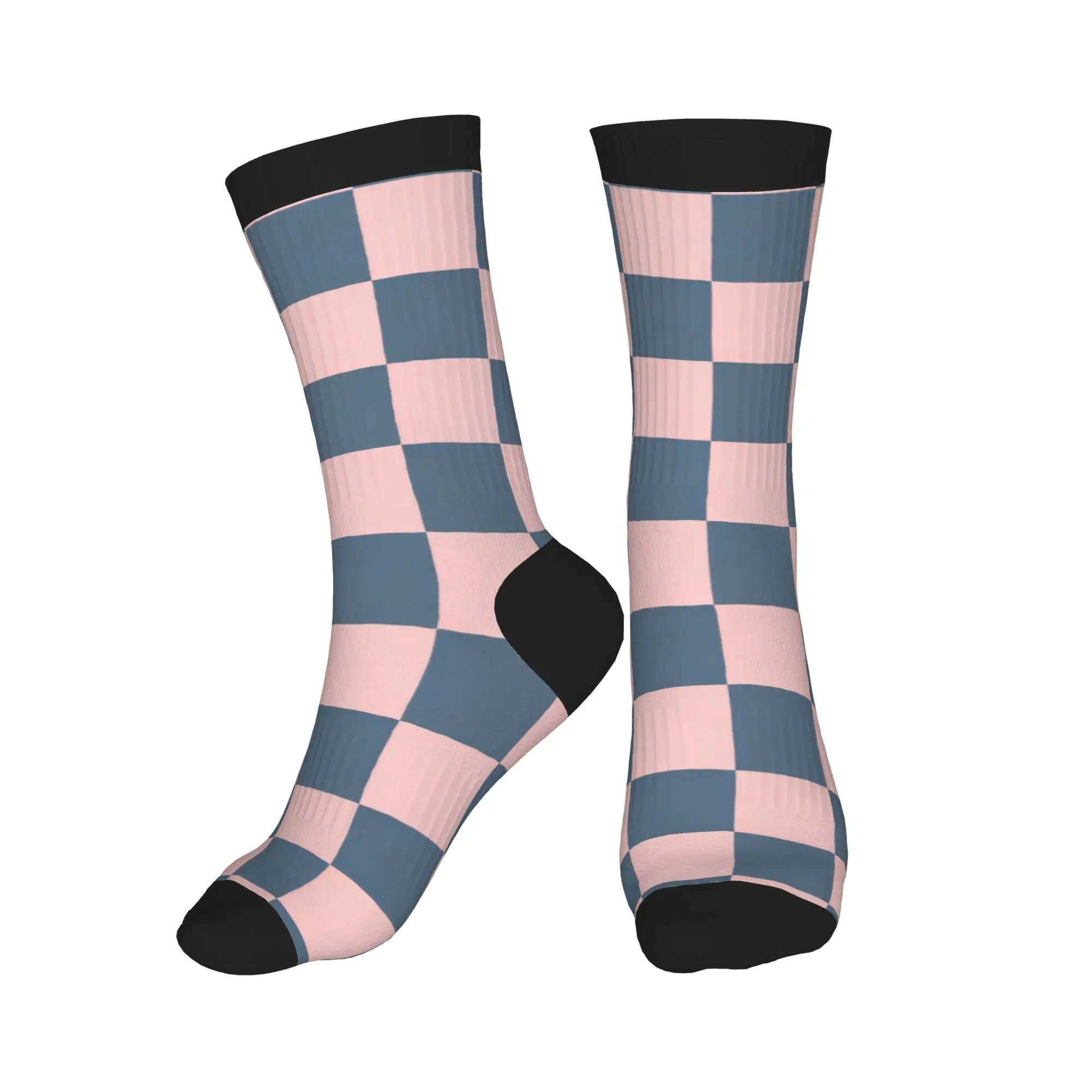 Checkered Crew Color Block Socks  Printed Stretch Moisture Wicking Workout Outdoor Daily Wear Keepsake