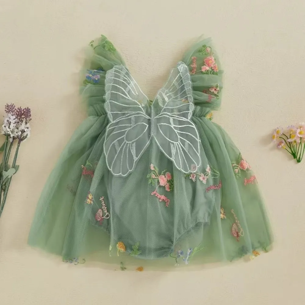 Gifts Polyester Girl Tulle Dress Snap Closure Sleeveless Infant Romper Dress Butterfly Wing Photo Outfit Birthday Party