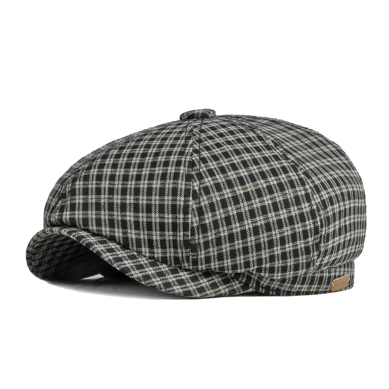 Spring Summer Octagonal Hat Men Women Little Plaid Eight-blade Painters Newsboy Cap Cotton Herringbone Flat Cap Dad Beret Hat