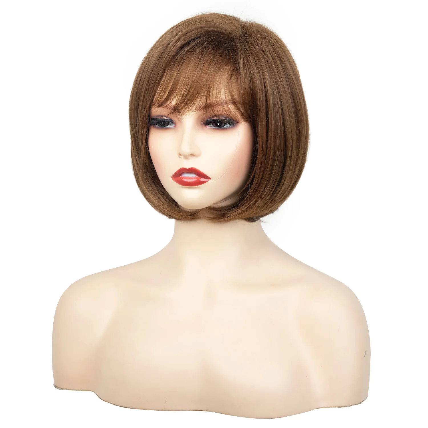 HANEROU Synthetic Bob Short Wig Natural Straight Brown Women Hair Heat Resistant Wig for Daily Party Cosplay