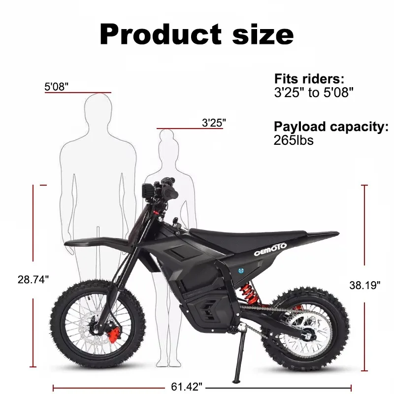 Long Life High Quality Adult Electric Dirt  48V 72V Mini Electric Dirt Bike Electric