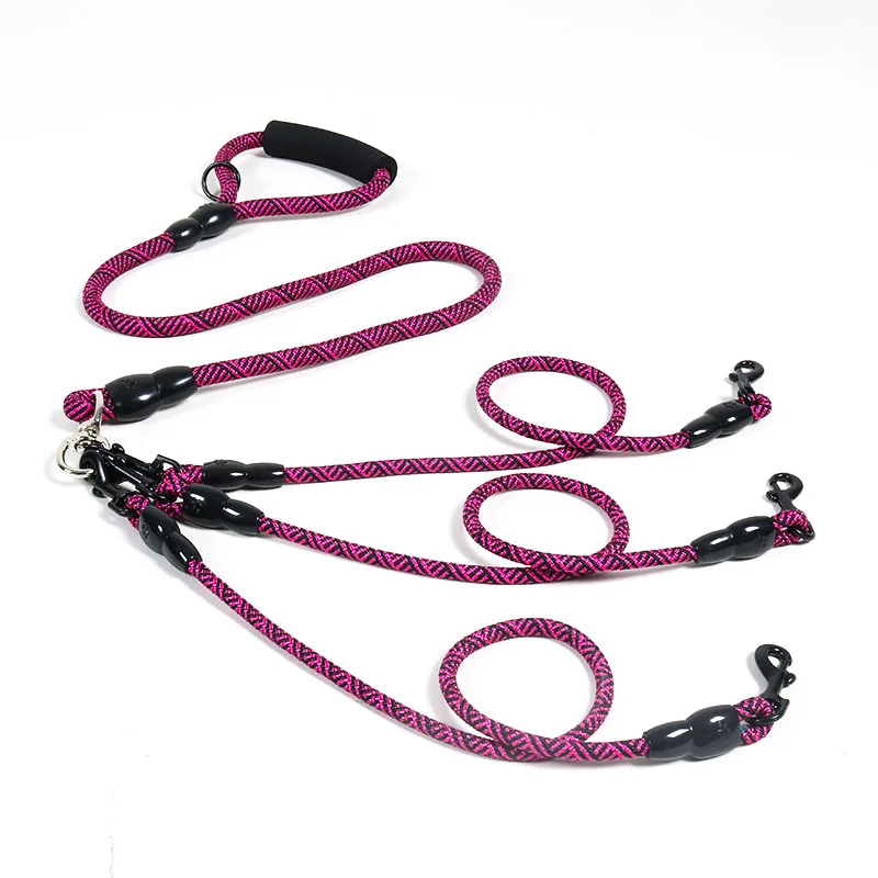 Nylon Weave Three Heads One Drag Three Dog Leash Round Rope Pet Traction Belt Dog Chain Strong Safety Dog Lead Leash Foam Handle