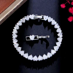 ThreeGraces Sparkling Cubic Zirconia Silver Color Love Heart Tennis Bracelet for Women Luxury Wedding Engagement Jewelry BR228