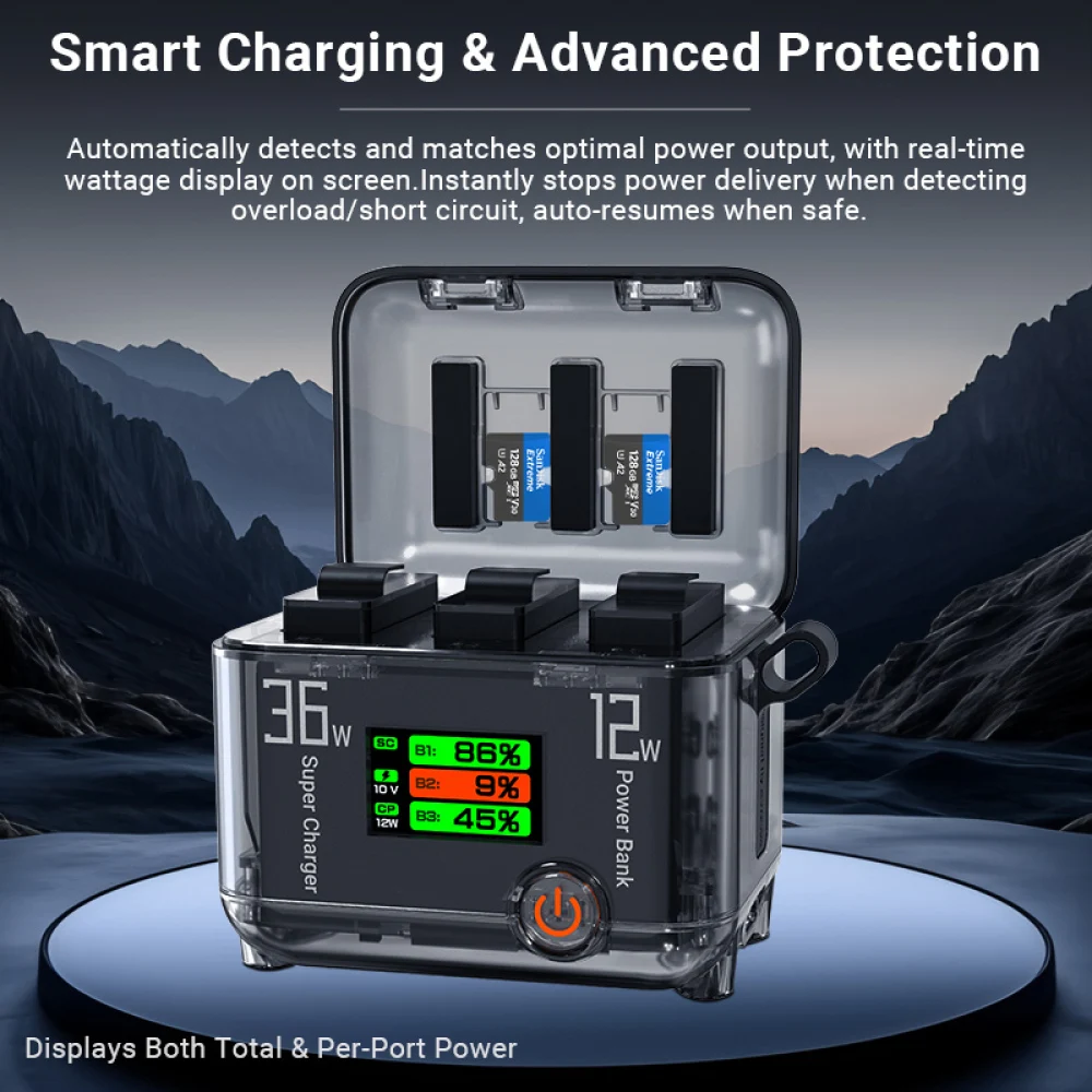 36W PD Charging Box For dji action 5Pro/4/3 Charger Hub 3 Ways Bi-directional Charger Power USB-C action 5Pro/4/3 Charger