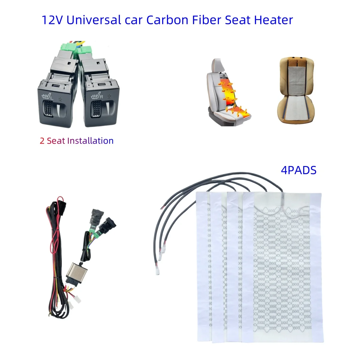 2 seats heated seat,seat heater fit Prado,Corolla,RAV4,Reiz,Yaris,Camry,Crown EZ,Vios,Venza,Alphard,Scion,car seat heater