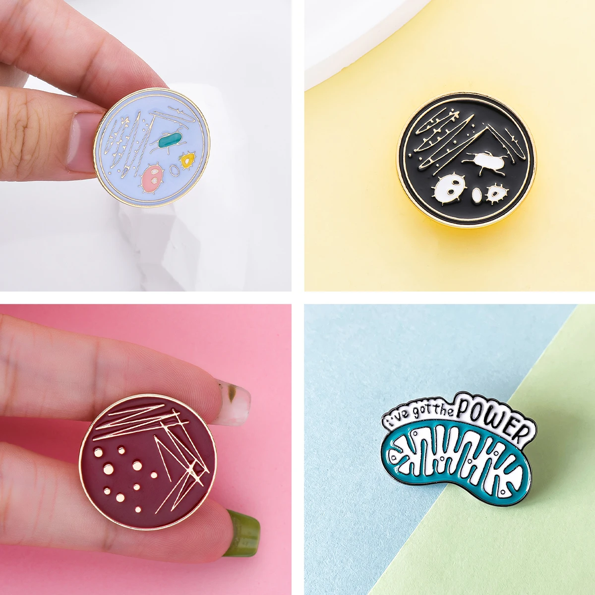 Harong Biology Chemistry Physics Pins Enamel Microscope Brooch Cell Petri Dish Lab Badge Science Lapel Lanyard Bag Accessories
