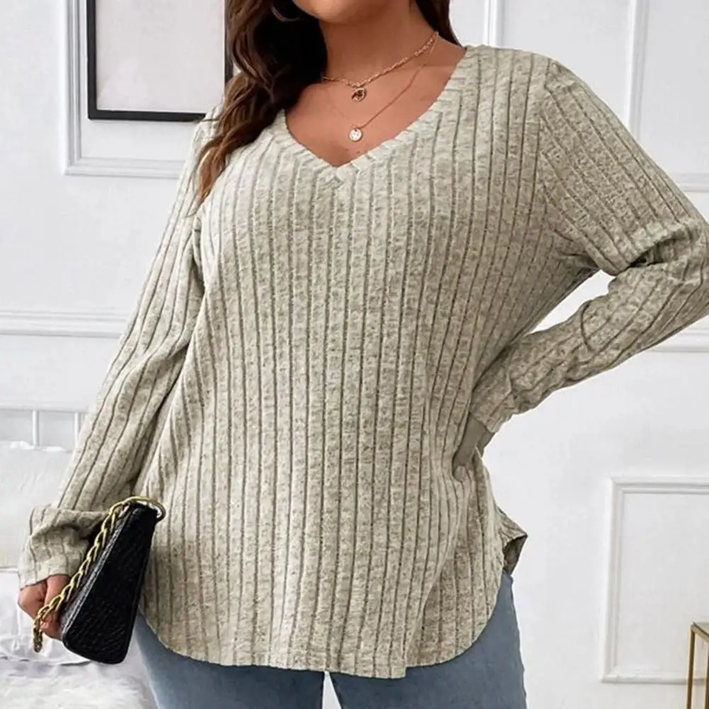 

XL-5XL V Neck T-shirt Women Fall Winter Top Long Sleeve Loose Pullover Plus Size Irregular Hem Casual Lady Blouse blusa feminina