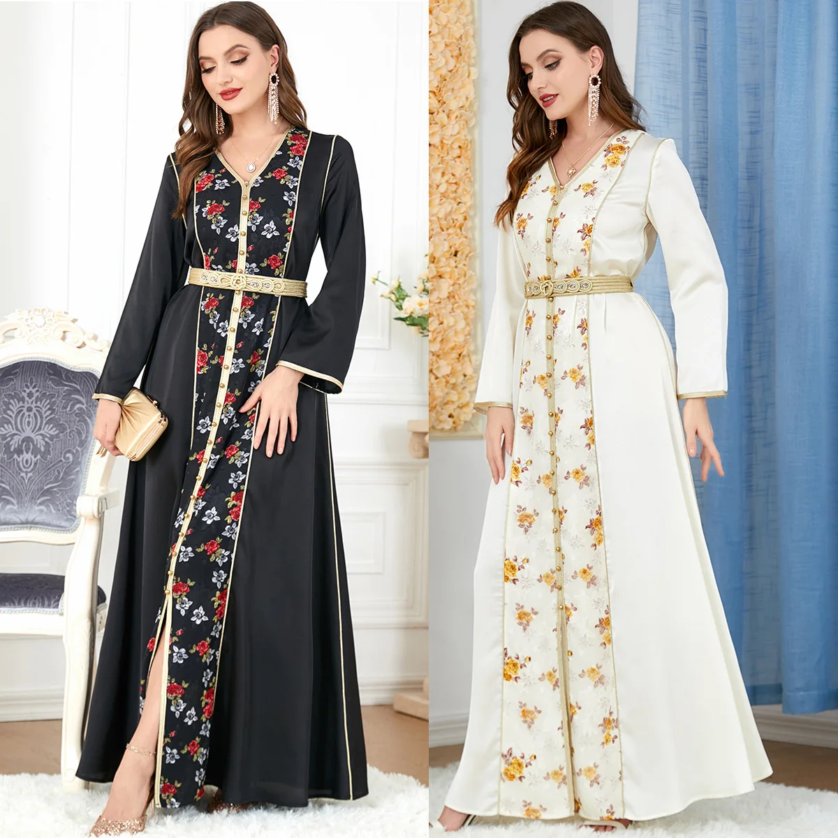 

Morocco Party Dress Muslim Women Abaya Prayer Caftan V Neck Maxi Dresses Robe India Abayas Dubai Turkey Longue Vestidos Largos