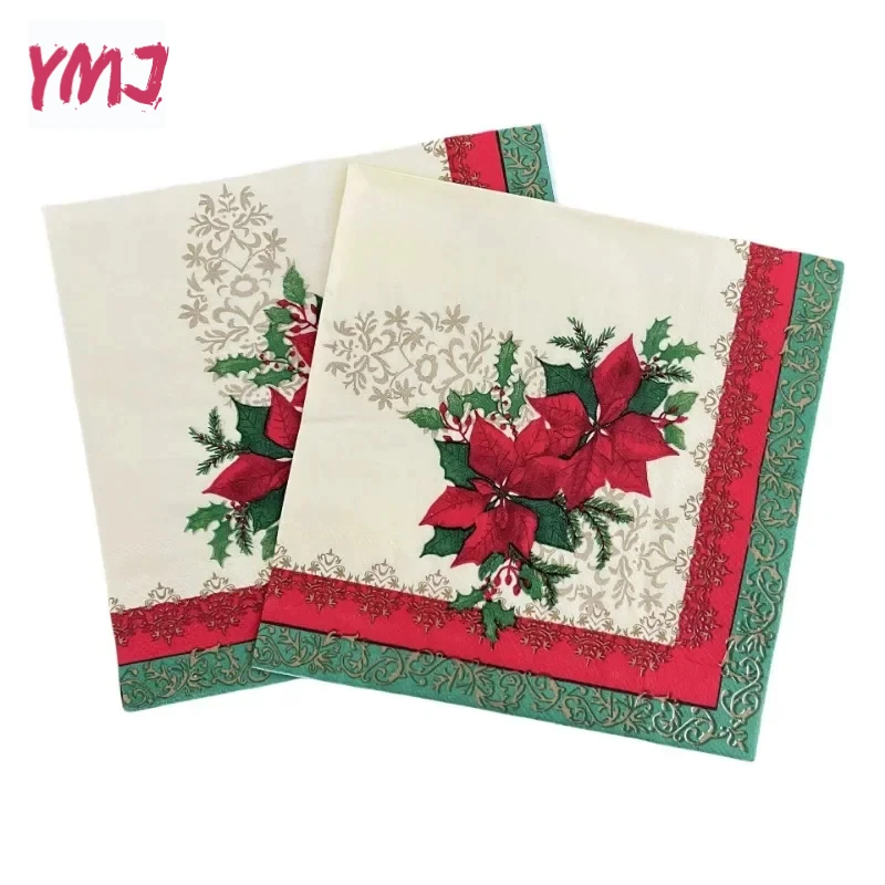 Christmas Napkins Red Christmas Flowers Printed Paper Napkins Disposable Placemats Colourful Printed Napkins 10/20pcs 33*33cm